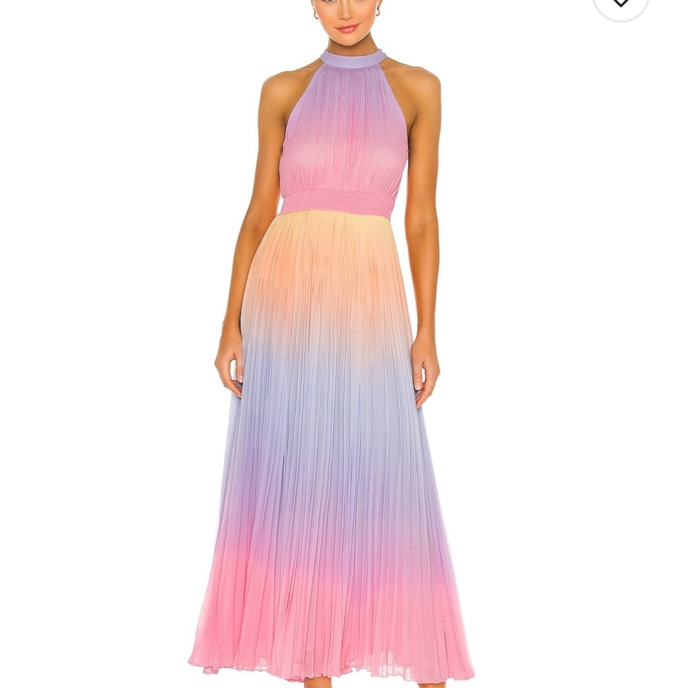 Rococo Sand Ombre Pleated Halter Maxi Dress